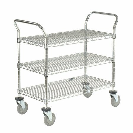 NEXEL Chrome Utility Cart w/3 Shelves & Poly Casters, 1200 lb. Capacity, 60inL x 24inW x 39inH 560147